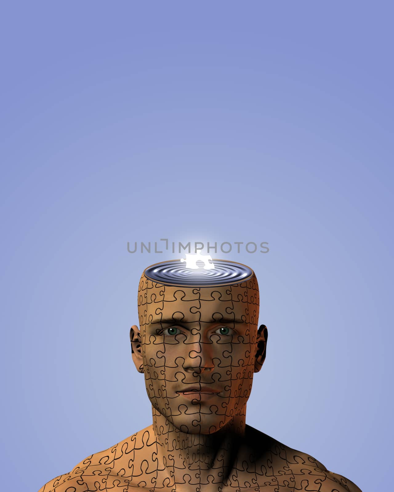 Adult man with glowing puzzle piece in head