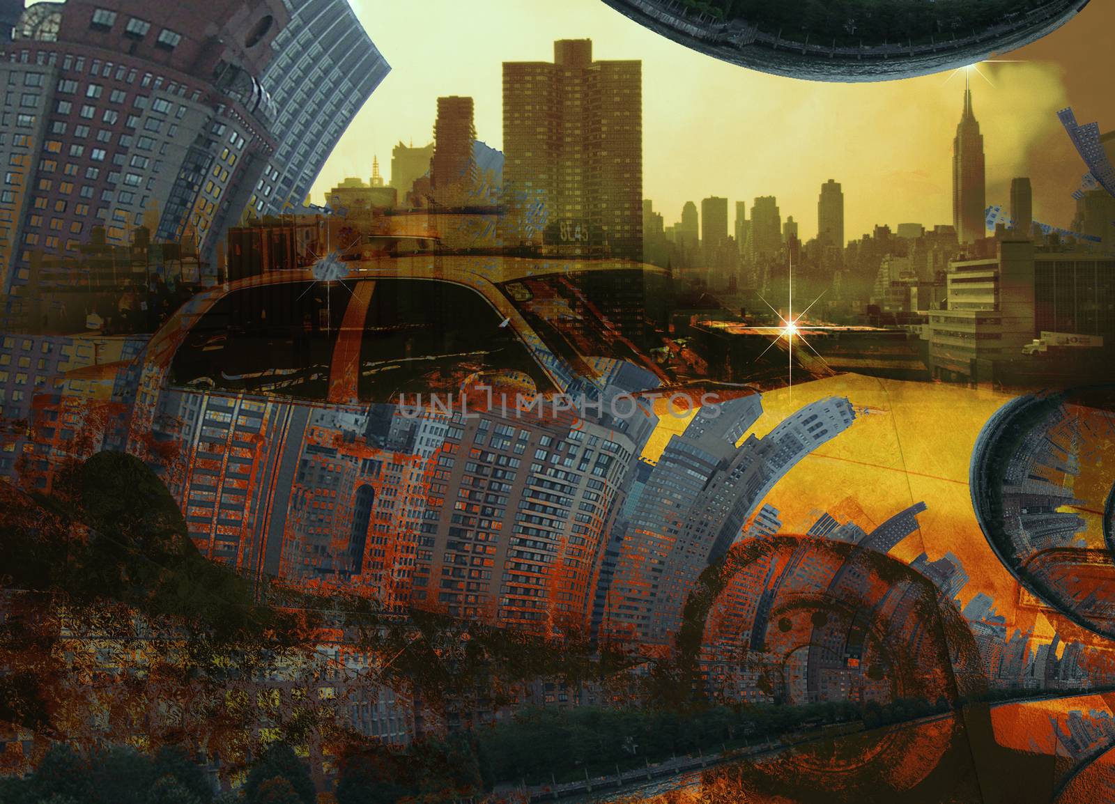 City taxi and Manhattan panorama