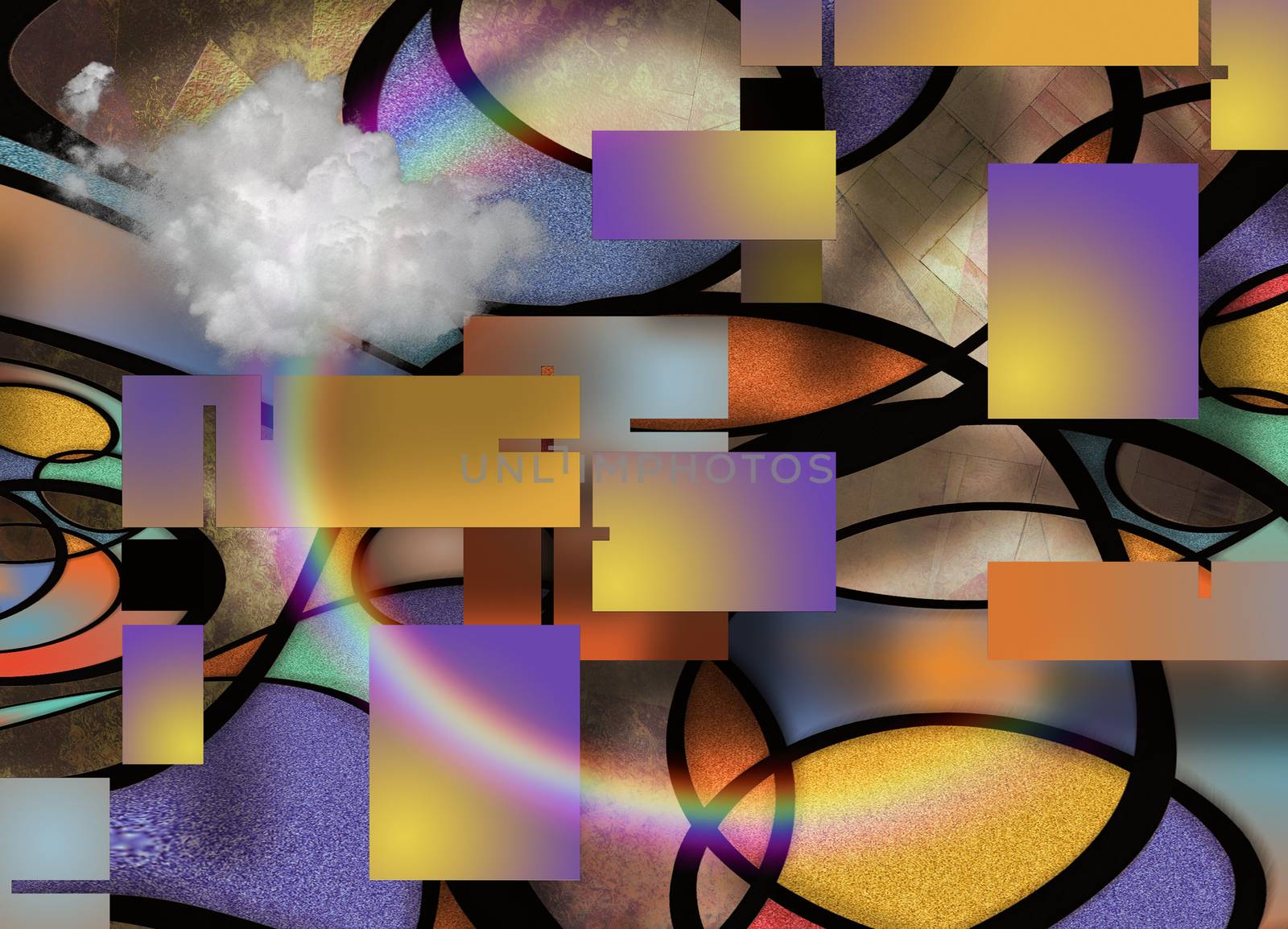 Abstract composition of geometric figures and curves