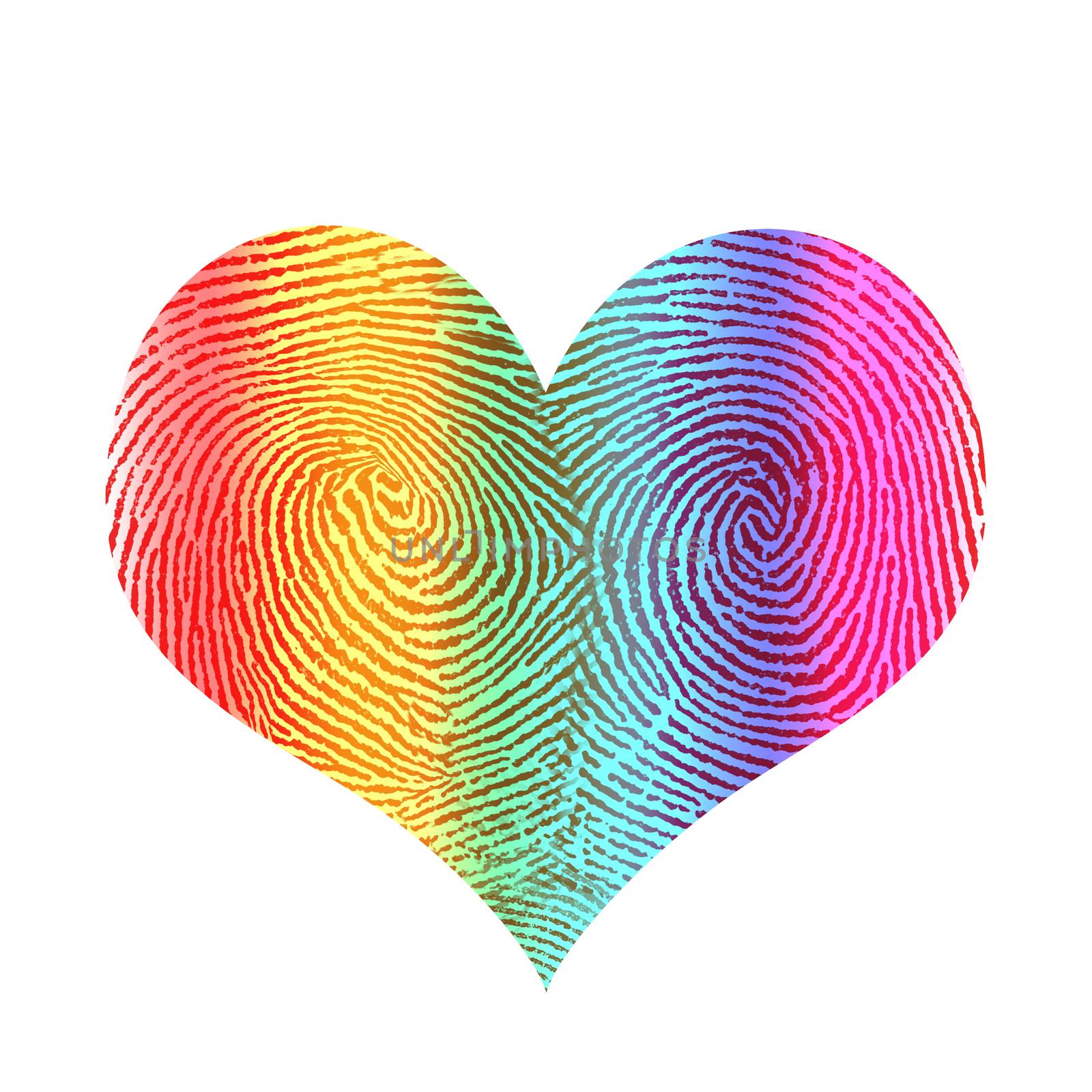 Fingerprint in shape of rainbow heart. 