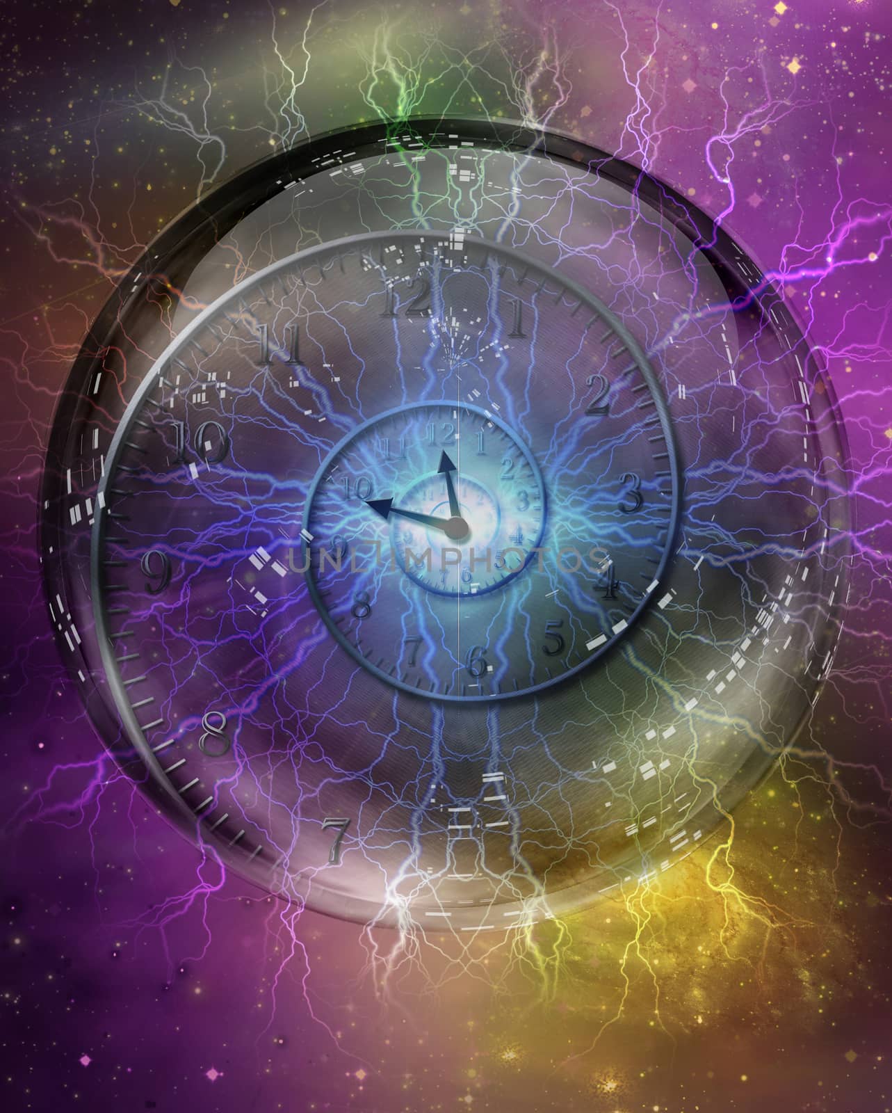 Spiral of time enclosed in crystal sphere. 3D rendering