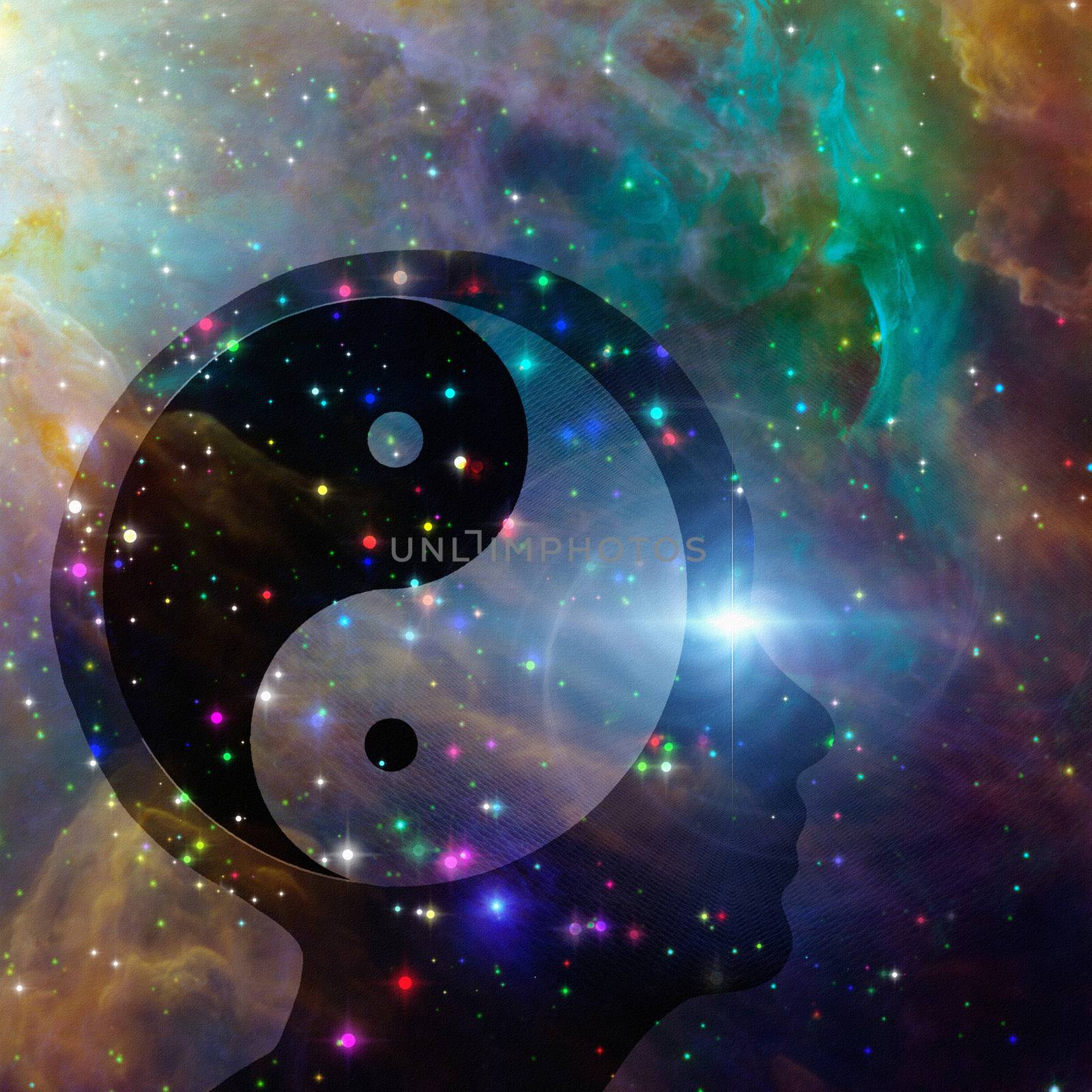 Yin Yang head in colorful universe