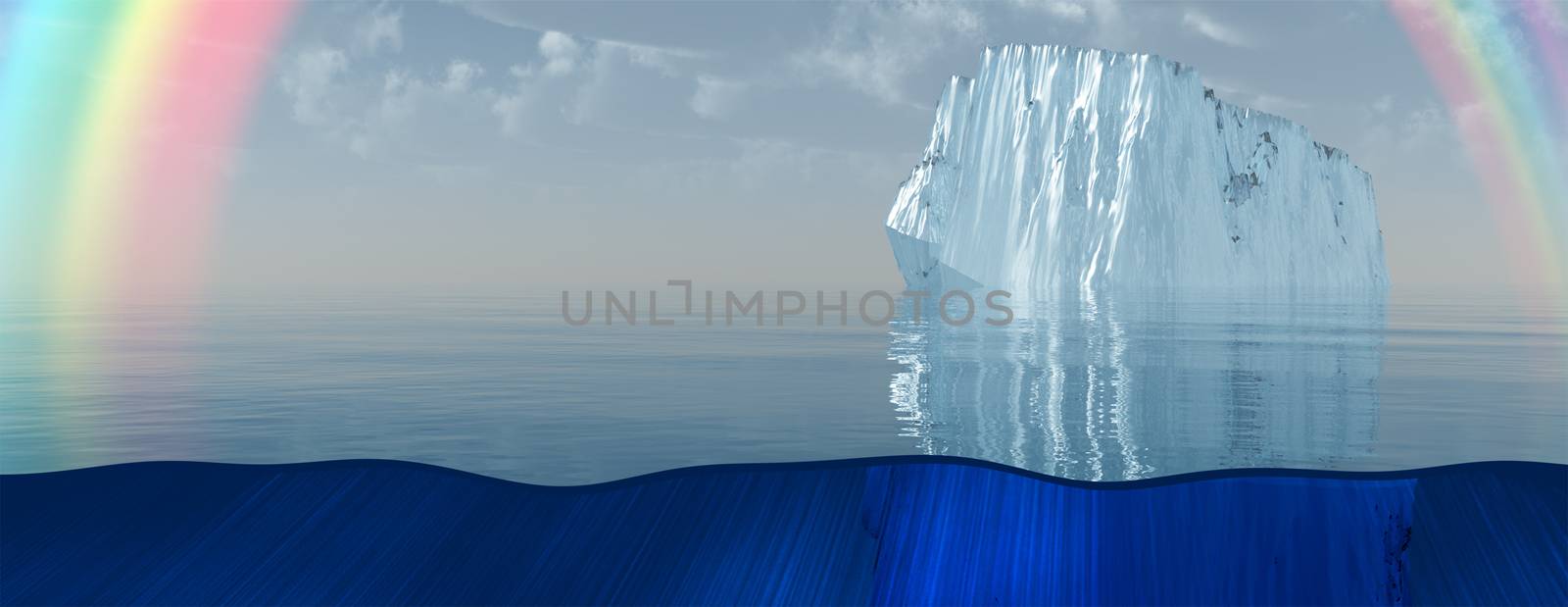 Iceberg and rainbow in sea or ocean