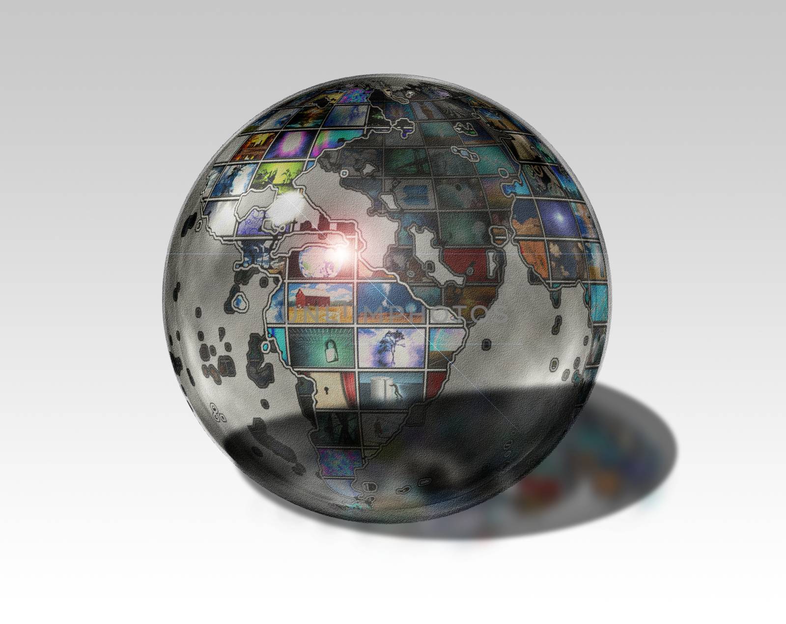 Planet Earth with media images on continents