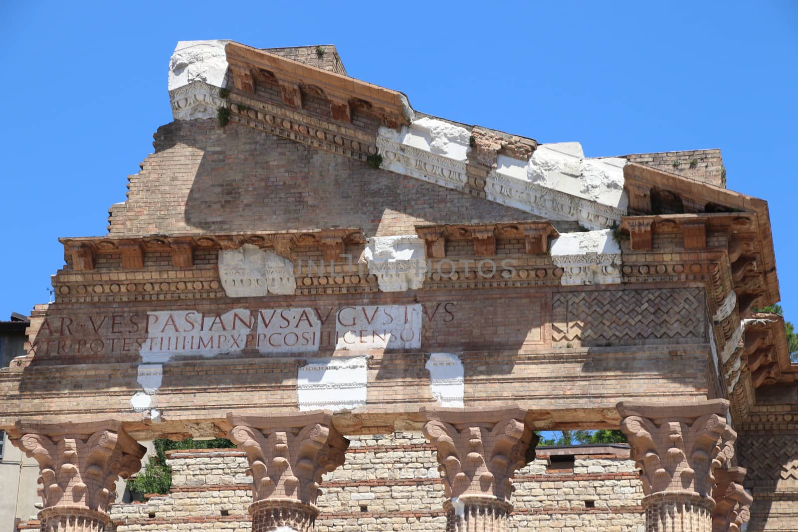 Ruins of the roman temple called Capitolium or Tempio Capitolino in Brescia in italy