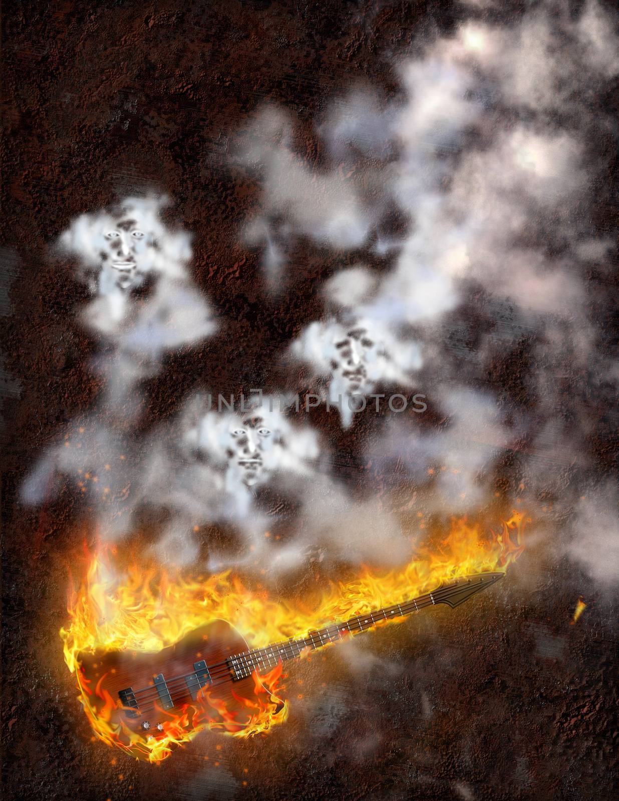 Bass Guitar in Fire and Ghosts faces