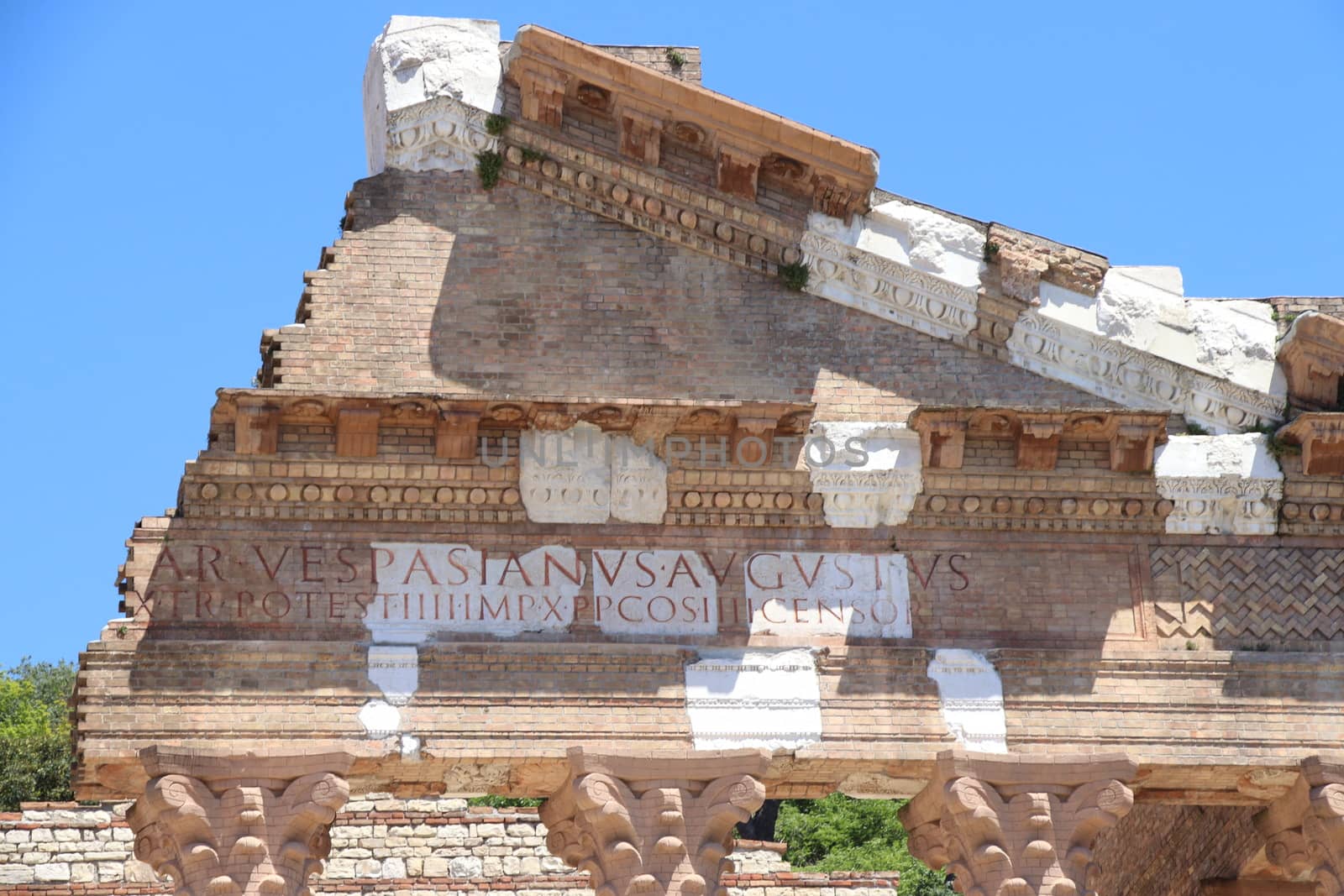 Ruins of the roman temple called Capitolium or Tempio Capitolino in Brescia in italy