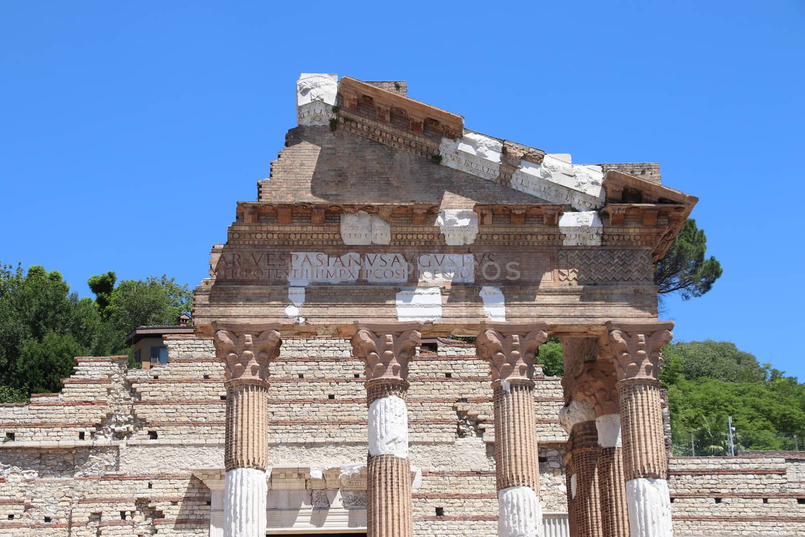 Ruins of the roman temple called Capitolium or Tempio Capitolino in Brescia in italy