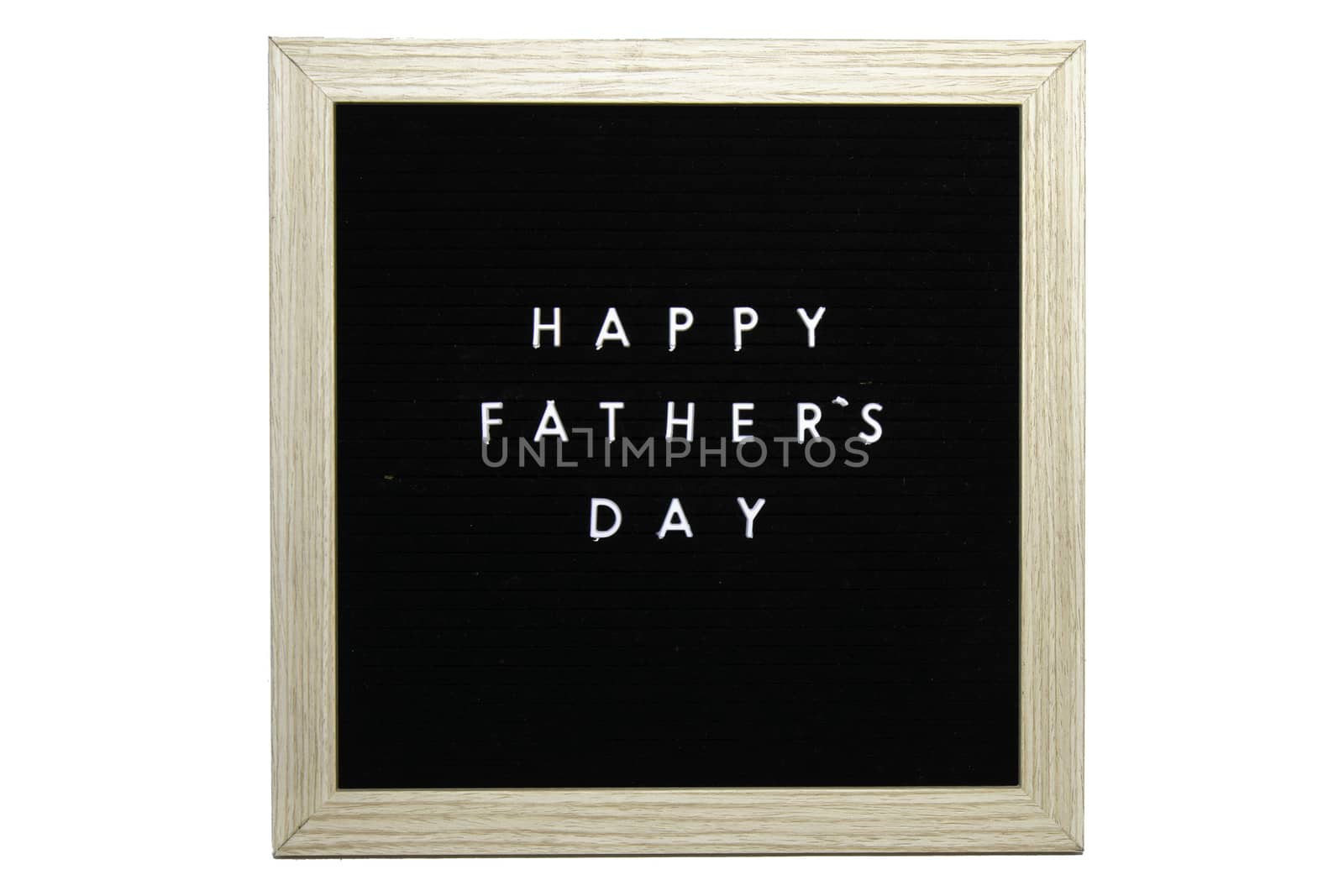 A Black Sign With a Birch Frame That Says Happy Fathers Day in White Letters on a Pure White Background