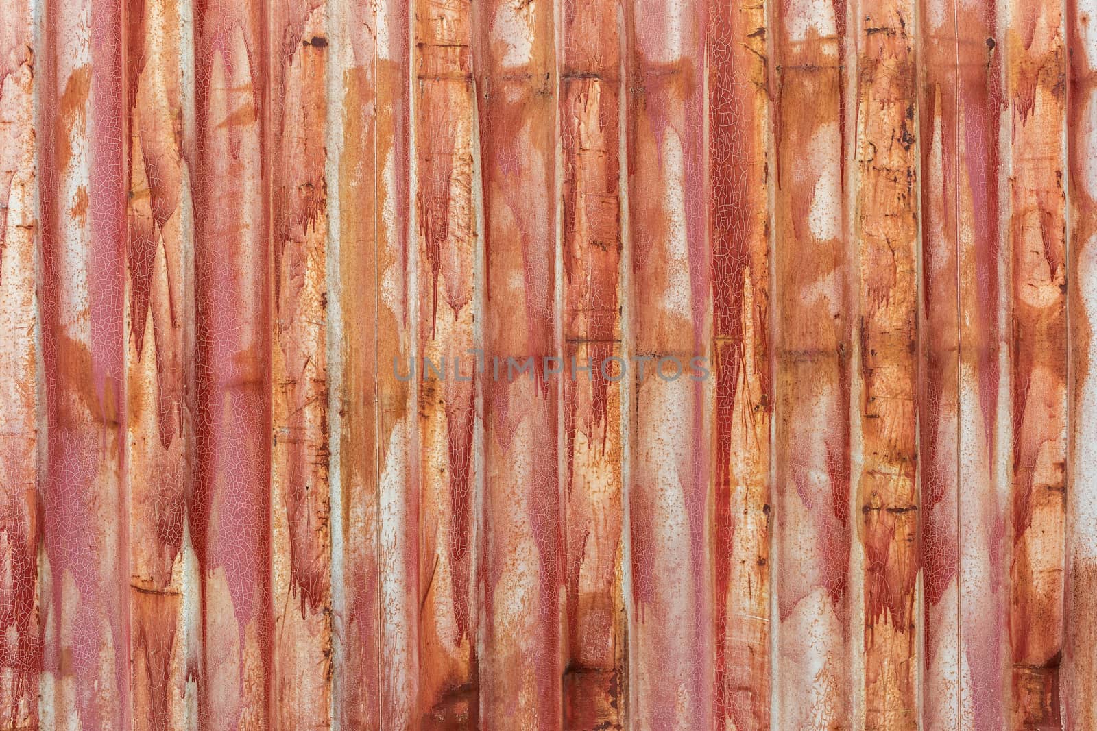 full frame close-up texture and background of old red iso freight container.