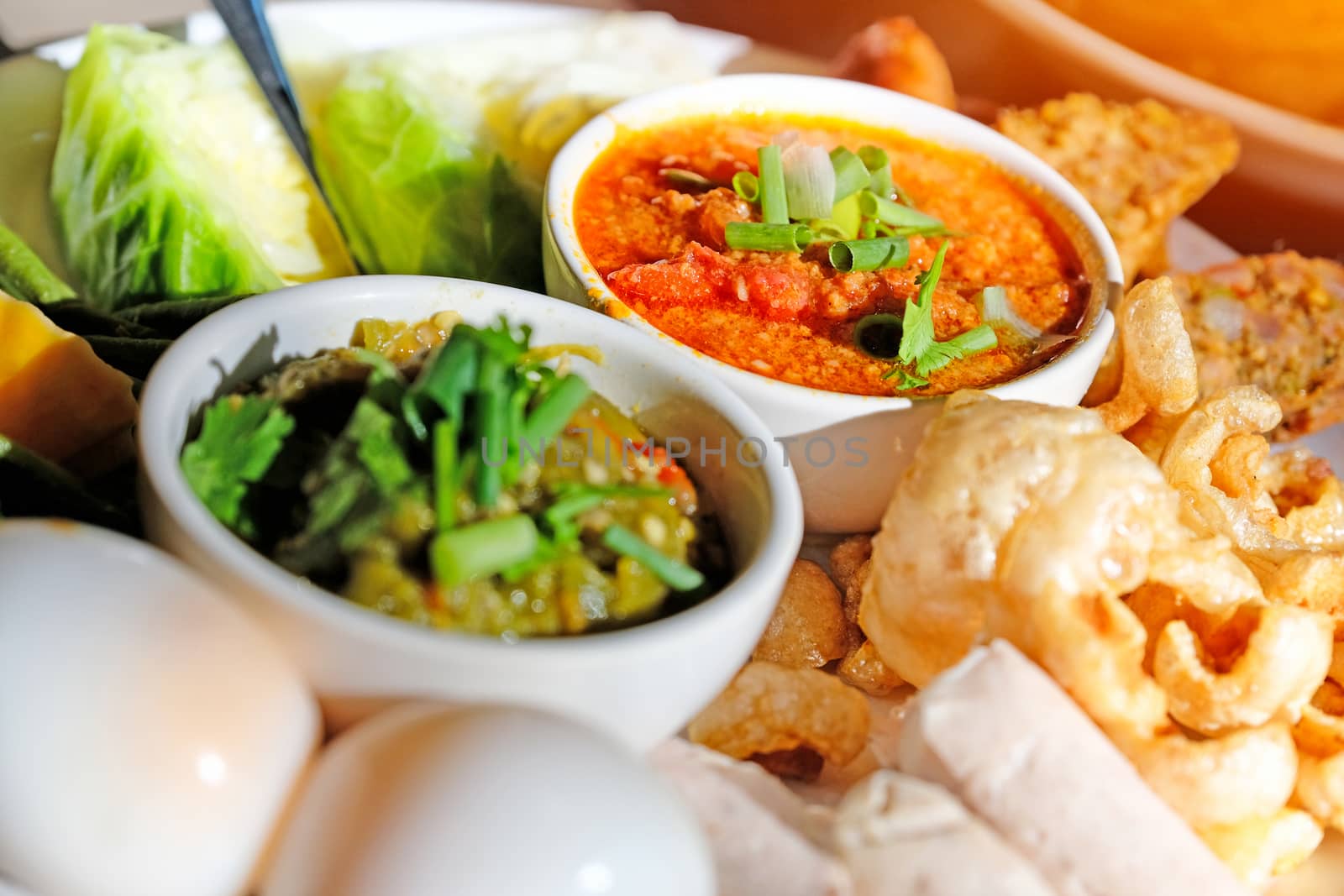 Thai food - Northern style red and green chilli dips with  north by Surasak