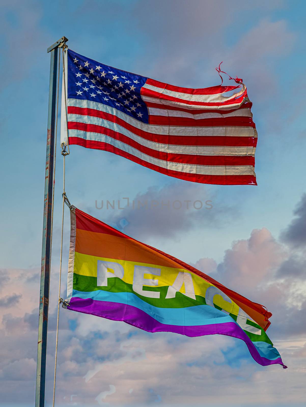 American and LGBT Rainbow Peace Flags