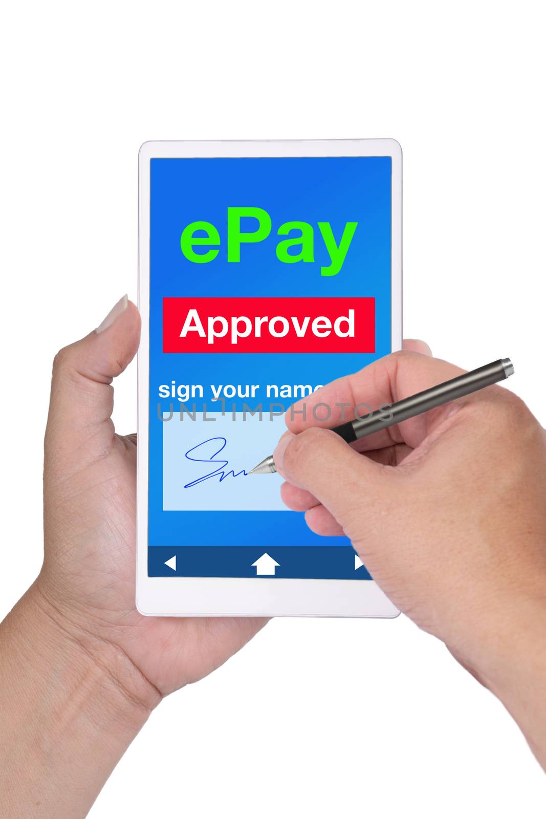Sing name to payment by electronic pay application on smart phon by pandpstock_002