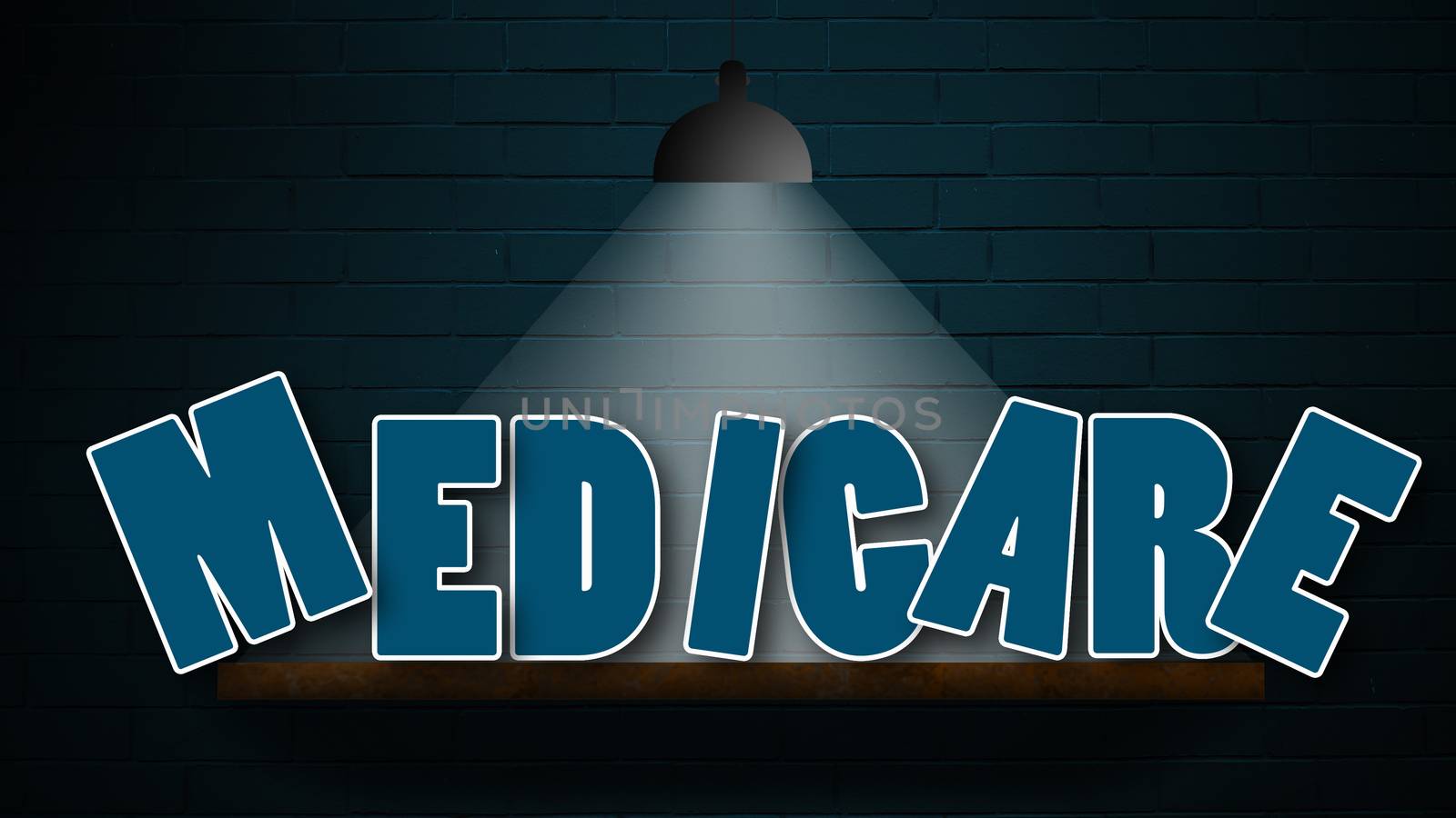 Medicare concept with lamp on the wall. 3d rendering