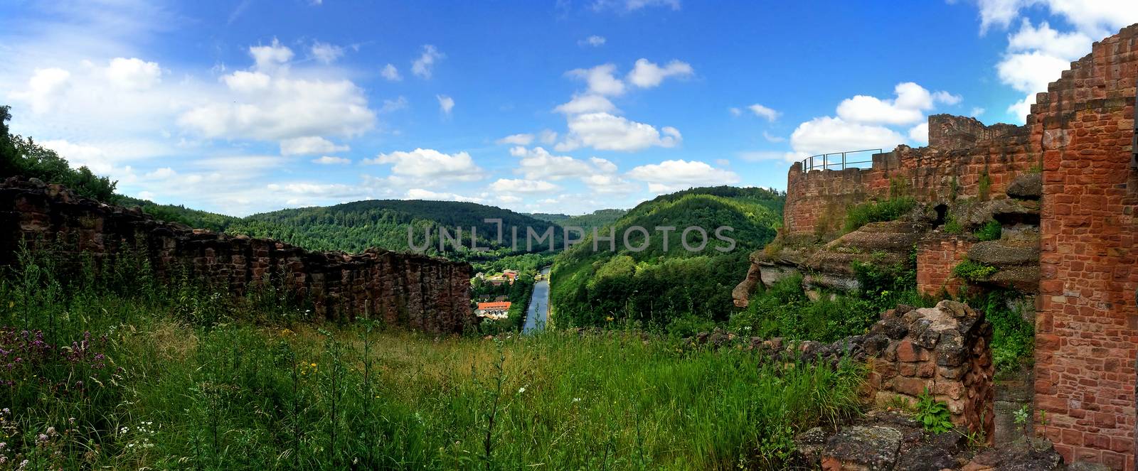 panoramic view of the castle Lutzelbourg to the Rhine-Marne canal, France