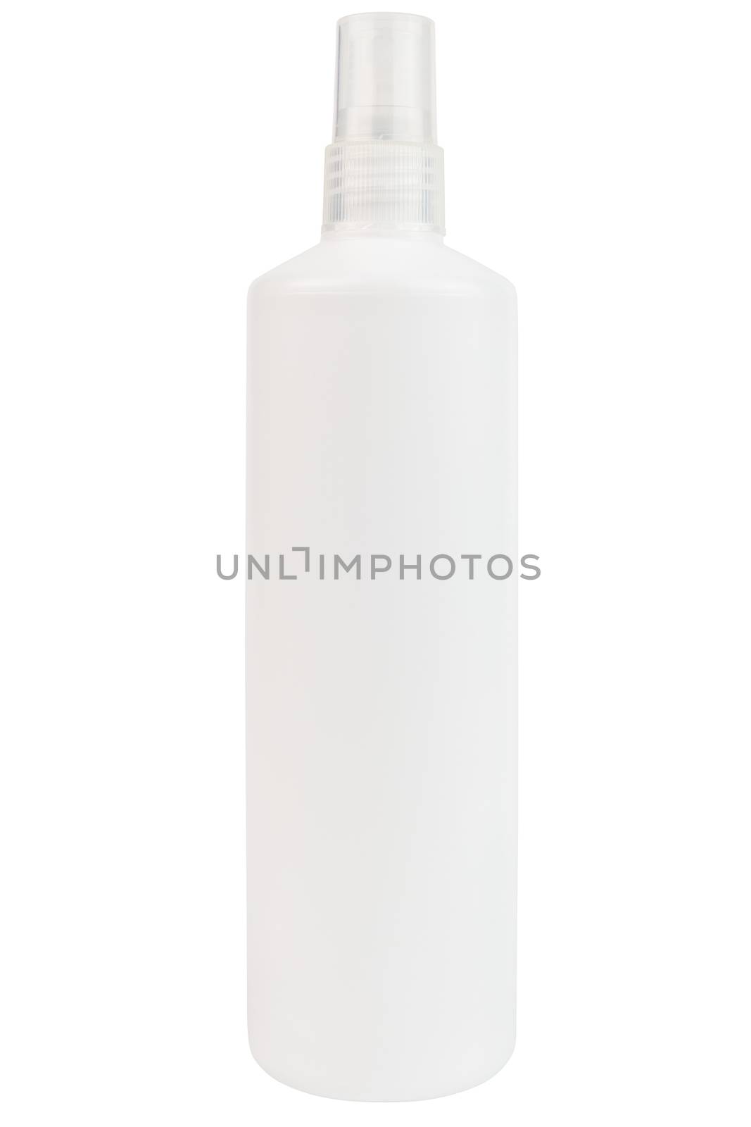 white plastic bottle of office equipment cleaning spray sioalted on white background.