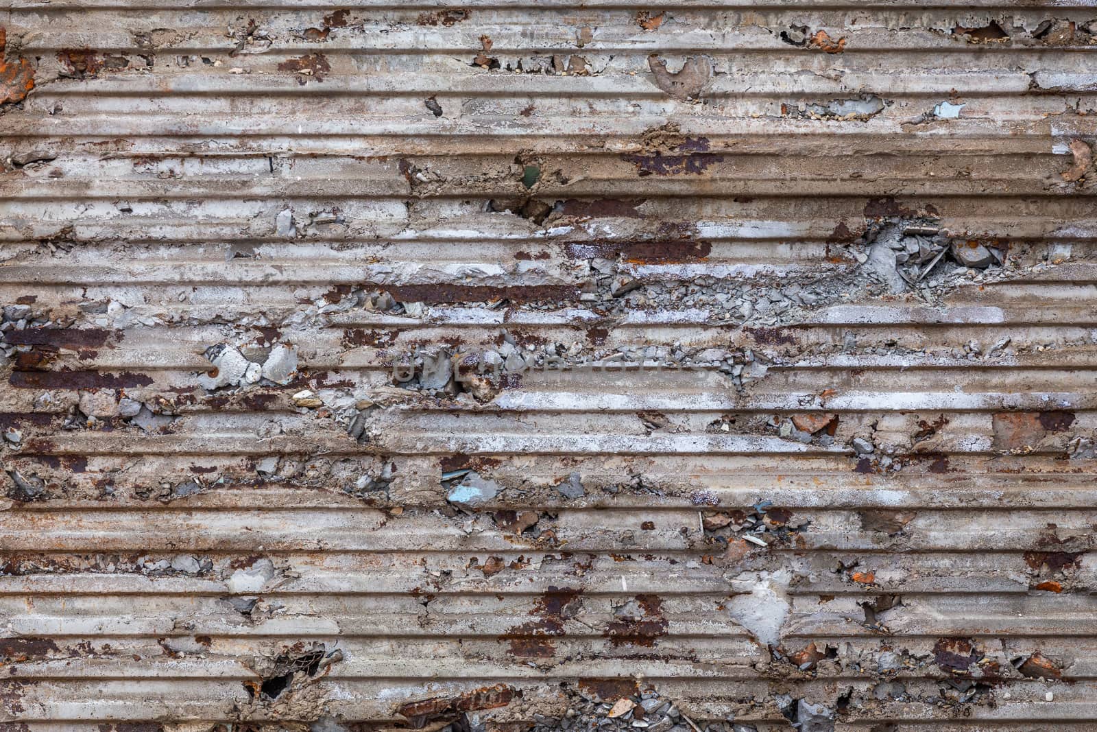 trash concrete wall with corrugated sheet imprint on it - horizontal lines structure.