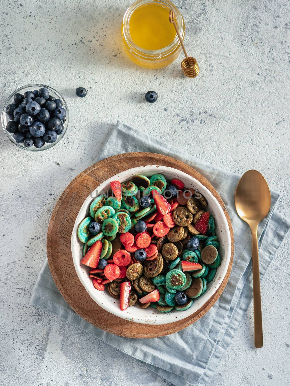 Multi-colored pancake cereal by fascinadora