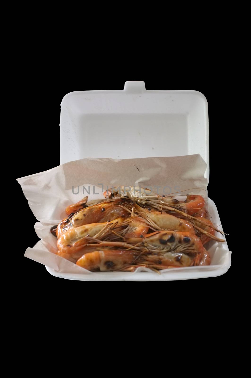 Grilled Prawns or grilled shrimp in white box , Thai Seafood