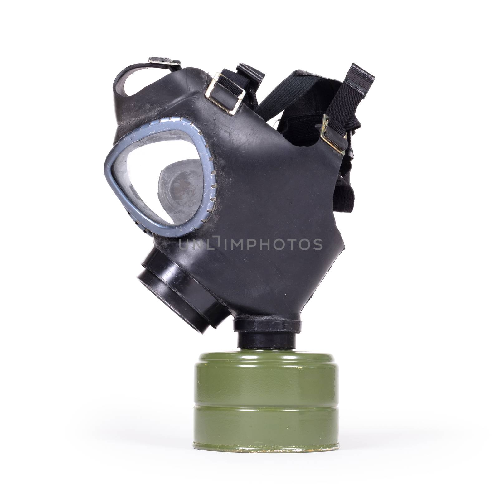 Vintage gasmask isolated on a white background - Green filter