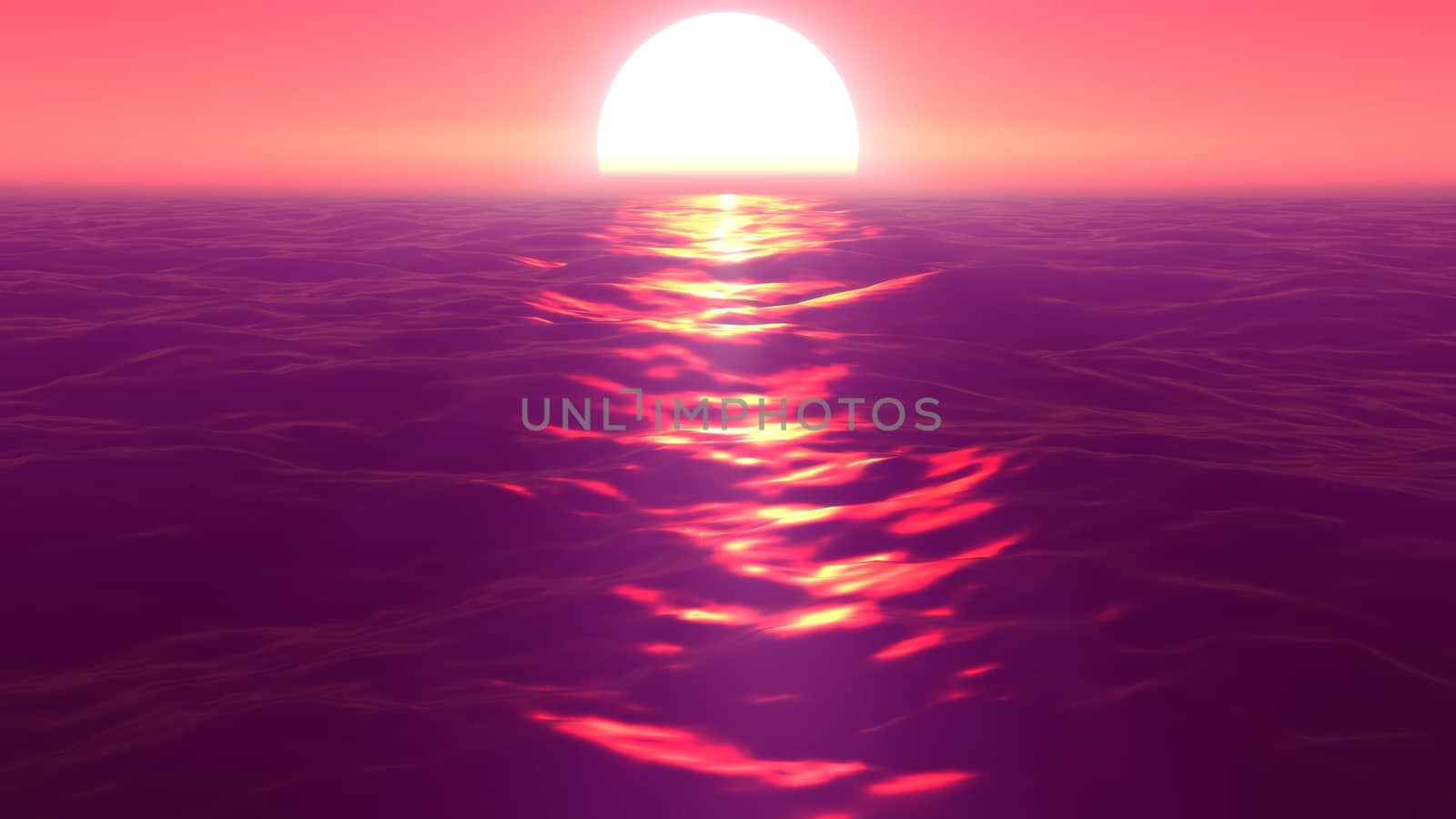 panorama of the ocean sunset, sea sunset, 3d render illustration