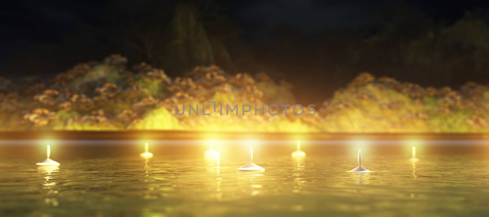 Abstract night background with candles in the water by alex_nako