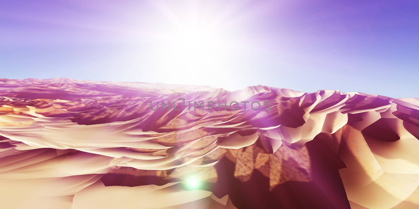 Dunes sunset over the desert. 3d rendering by alex_nako