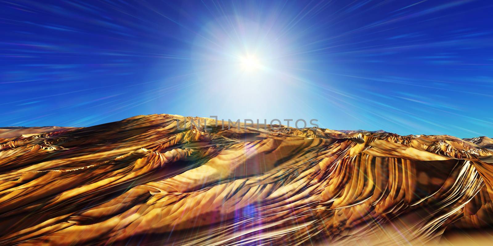 Dunes sunset over the desert. 3d rendering by alex_nako