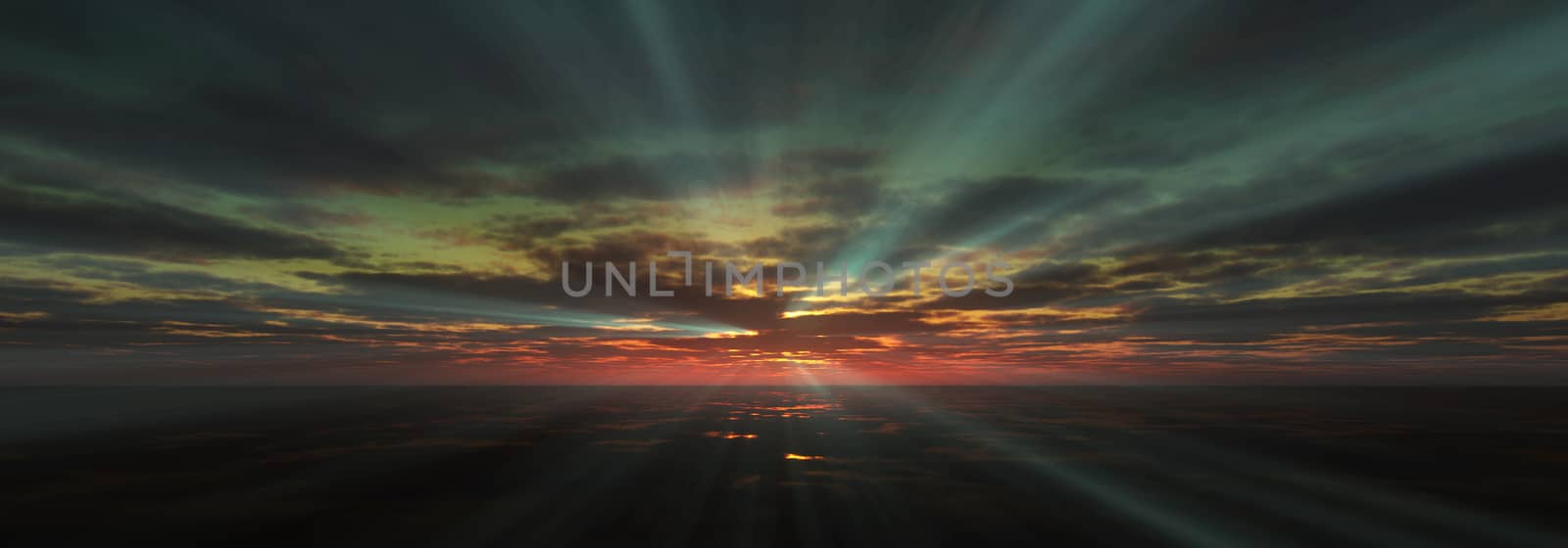 sunset calmly sea sun ray 3d rendering by alex_nako