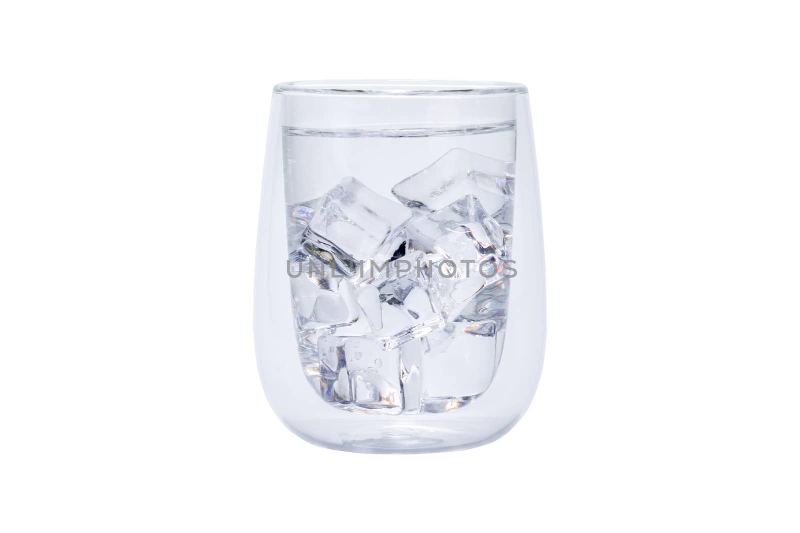 Glass of cool water with cube ice isolated on white background and clipping path