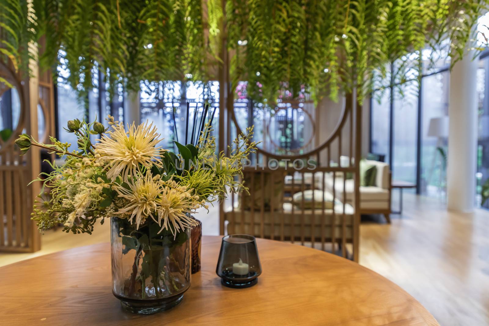 Bangkok, Thailand, Jul 25, 2020 : Cozy space for living room. Relaxing space in condominuim common area. Selective focus.