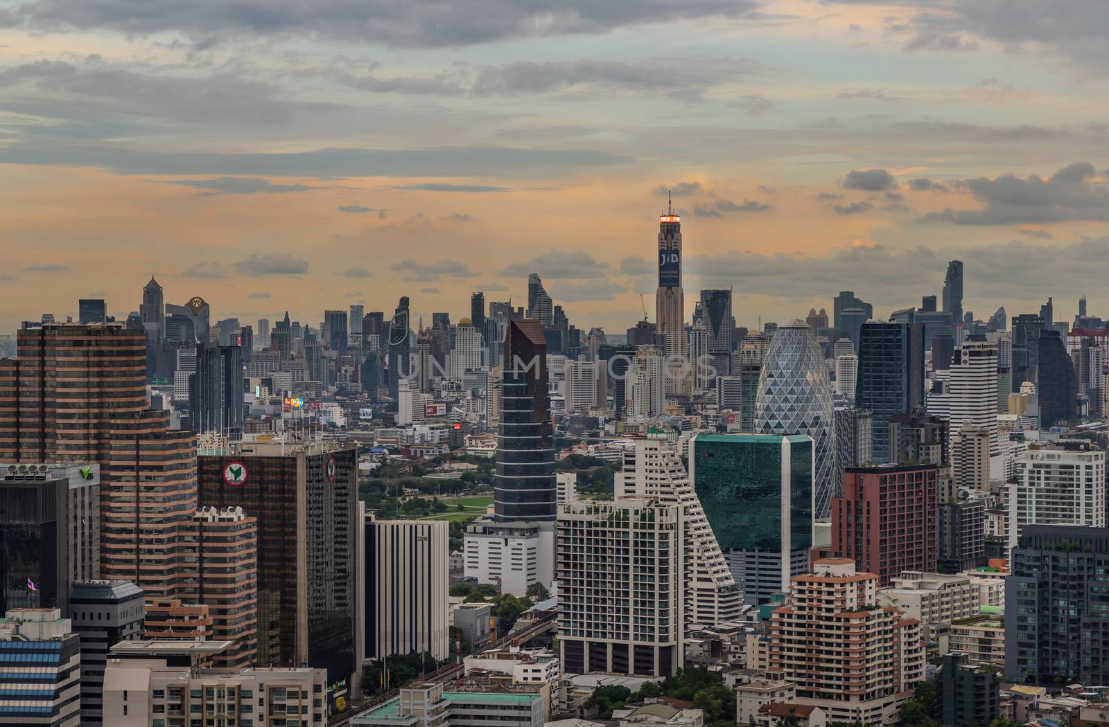 Bangkok, Thailand - Jul 25, 2020 : City view of Bangkok before the sunset creates energetic feeling to get ready for the day waiting ahead. Selective focus.