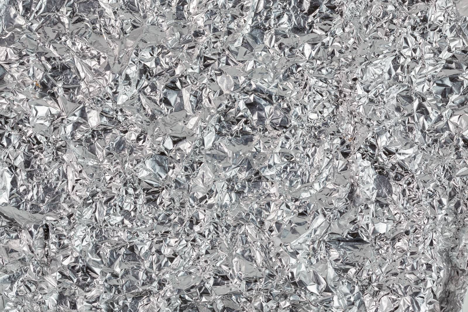 crumpled aluminium foil flat background and texture.