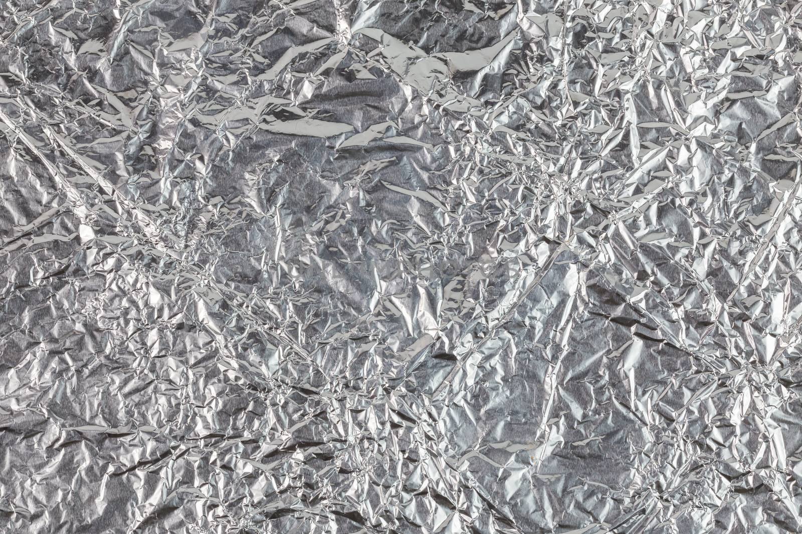 crumpled aluminium foil flat background and texture.
