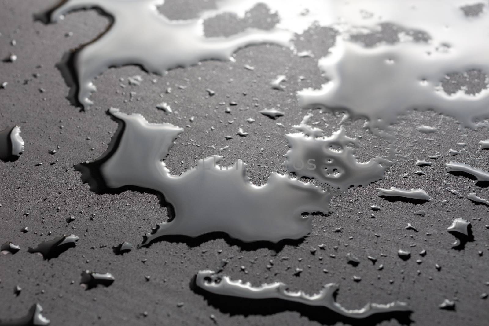 abstract background of wet black hydrophobic surface - close-up with selective focus and skewed perspective