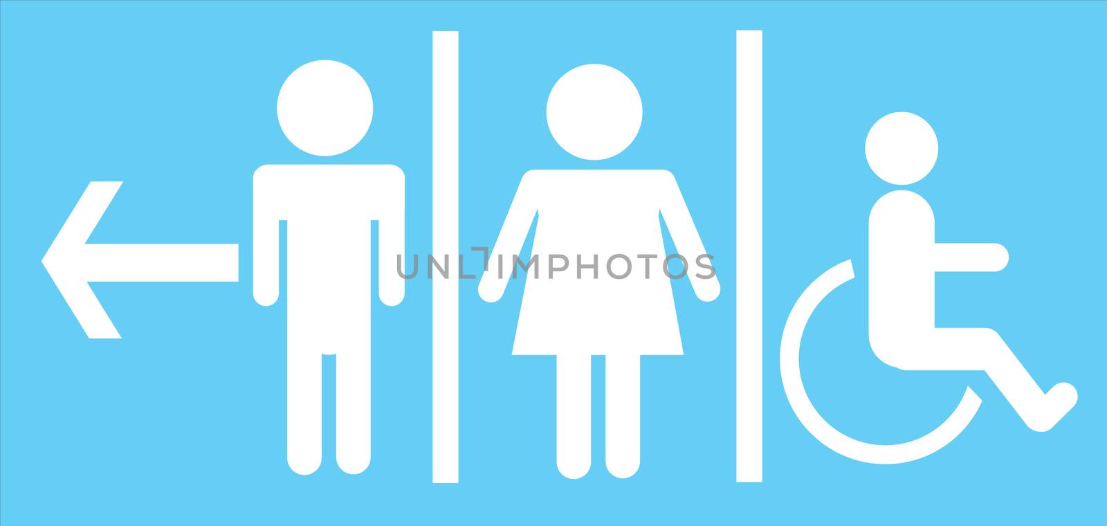 a man and a lady restrooms sign,  toilet sign on blue background