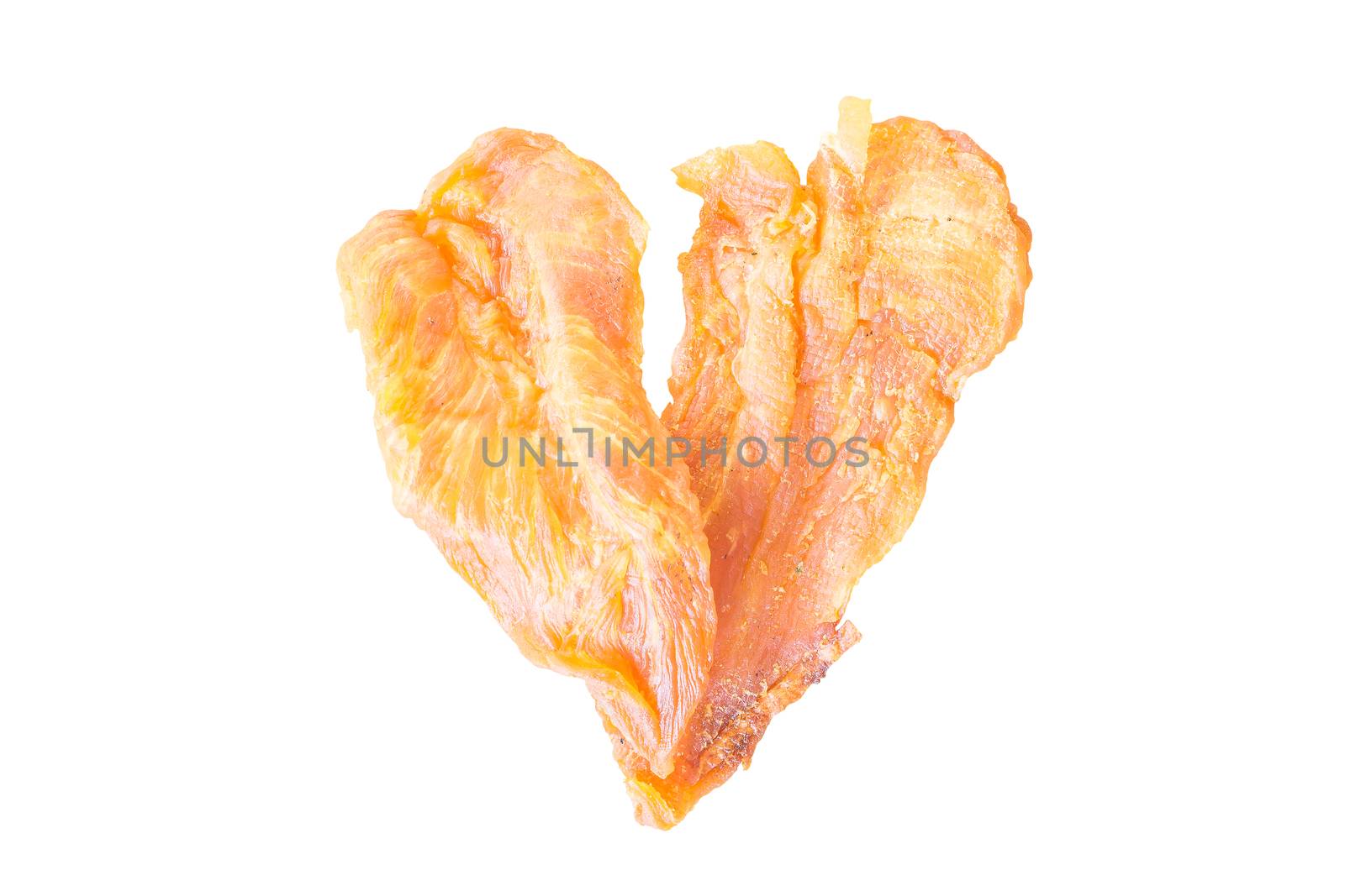 Dried chicken jerky for dogs isolate on white with Clipping path