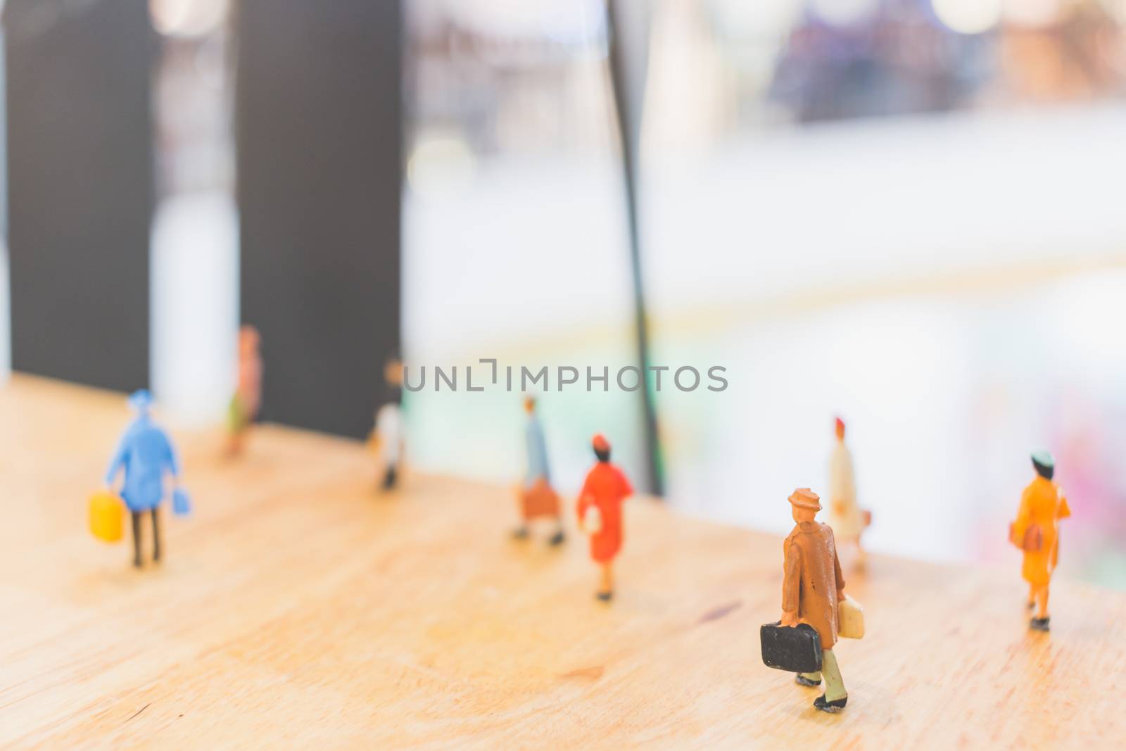 Miniature people : Travellers walking on The bridge , Holiday and Travel concept