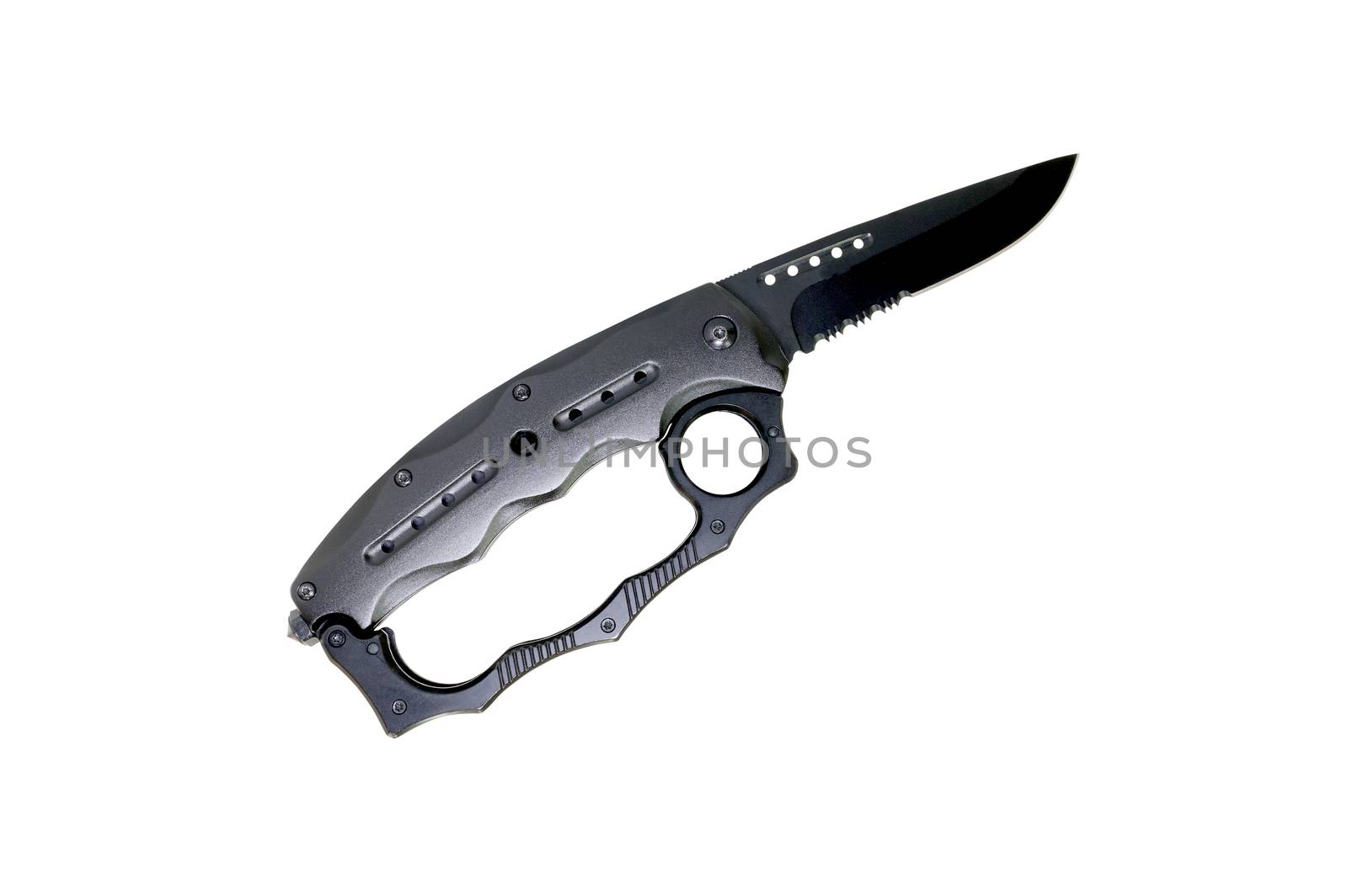 Military knife with brass knuckles isolated on white background with clipping path

