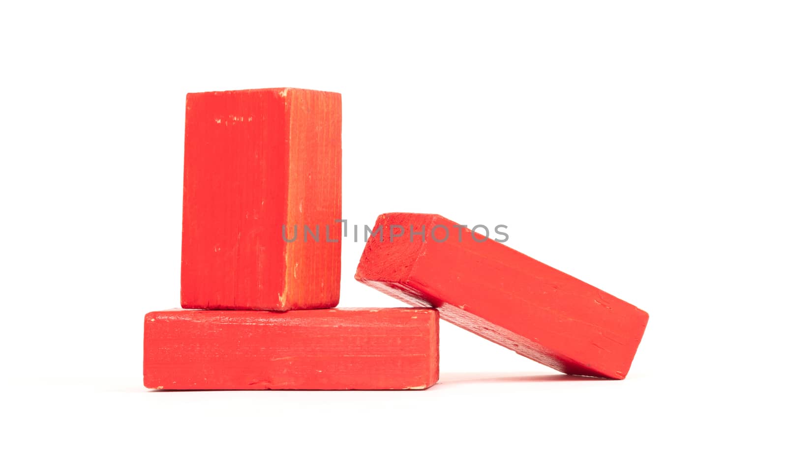 Vintage red building blocks isolated on white background