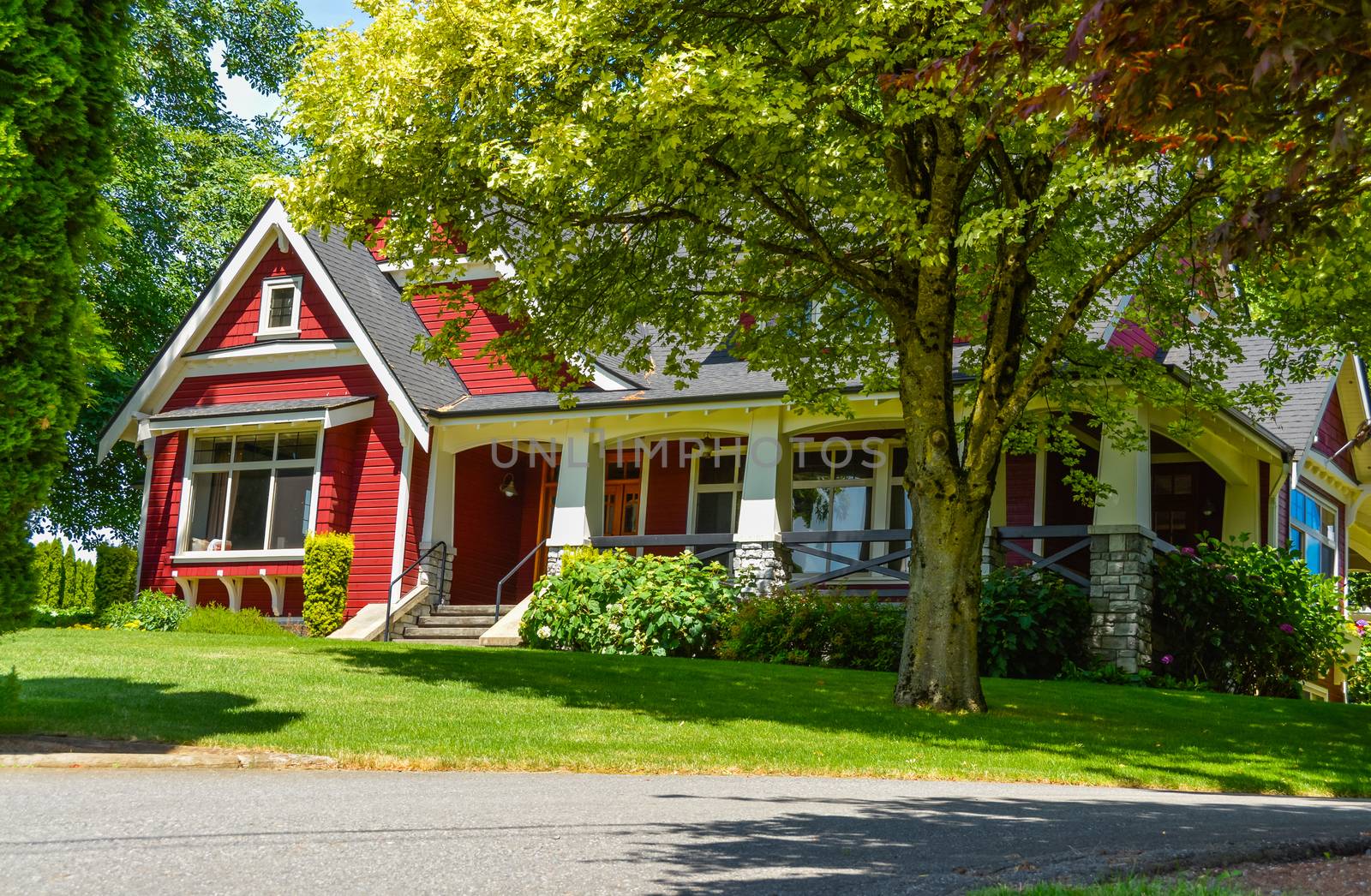Big new farmer's house in British Columbia, Canada. Huge family house with road way on the front