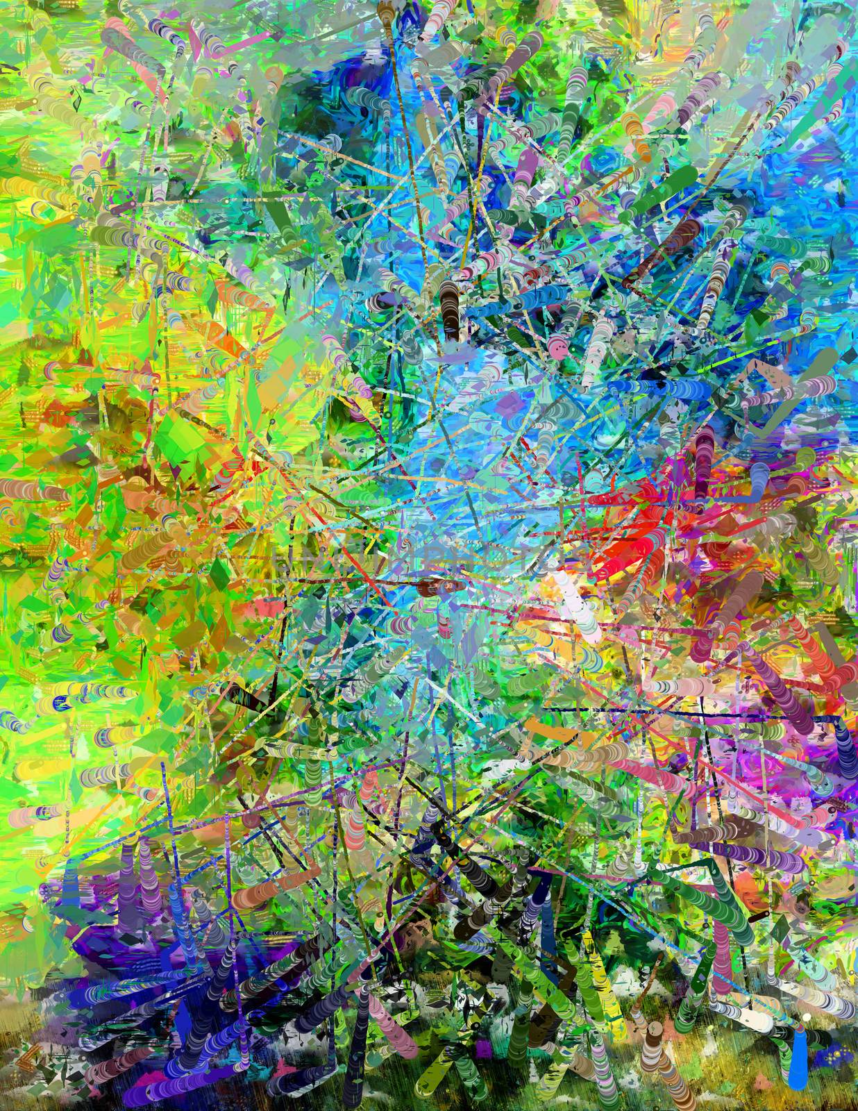 Colorful vivid digital brush strokes. 3D rendering