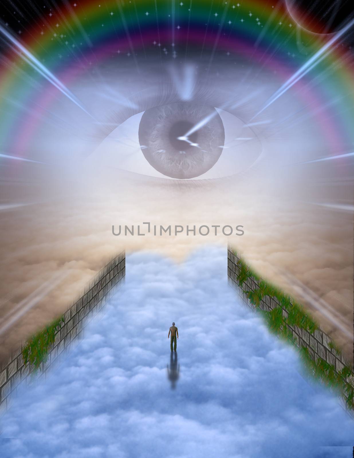 Man in the sky stands before the eye of creator