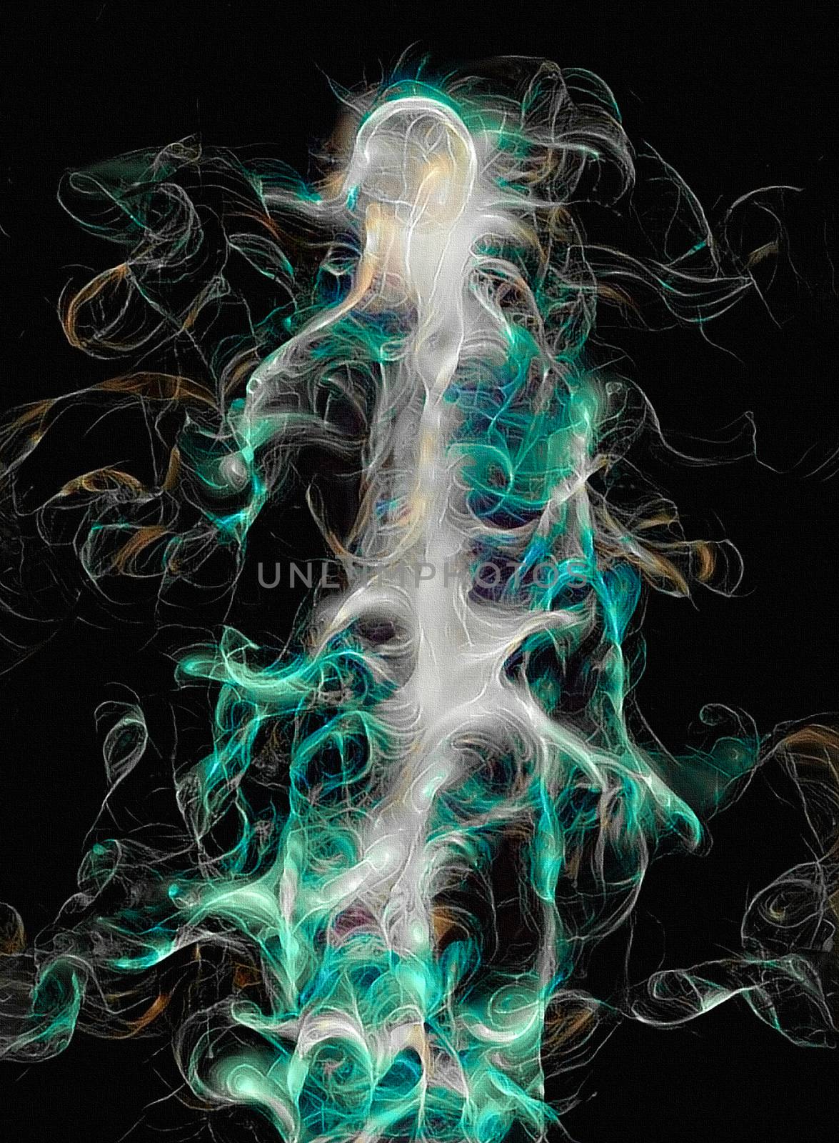 Abstract composition. Soul or aura. Energy inside human silhouette.