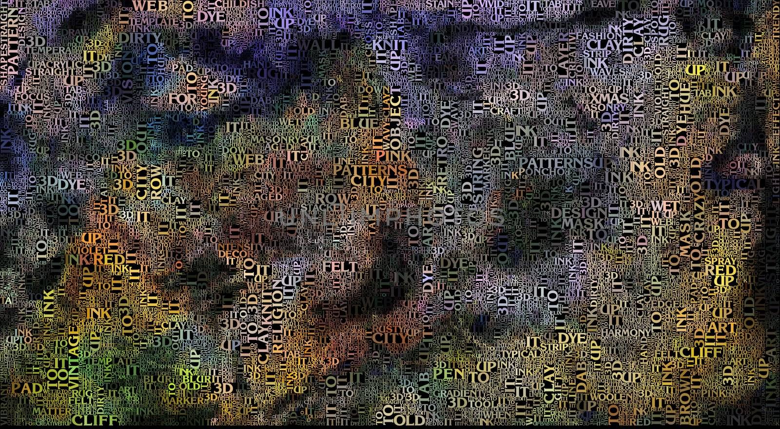 Abstract in muted colors with words.
