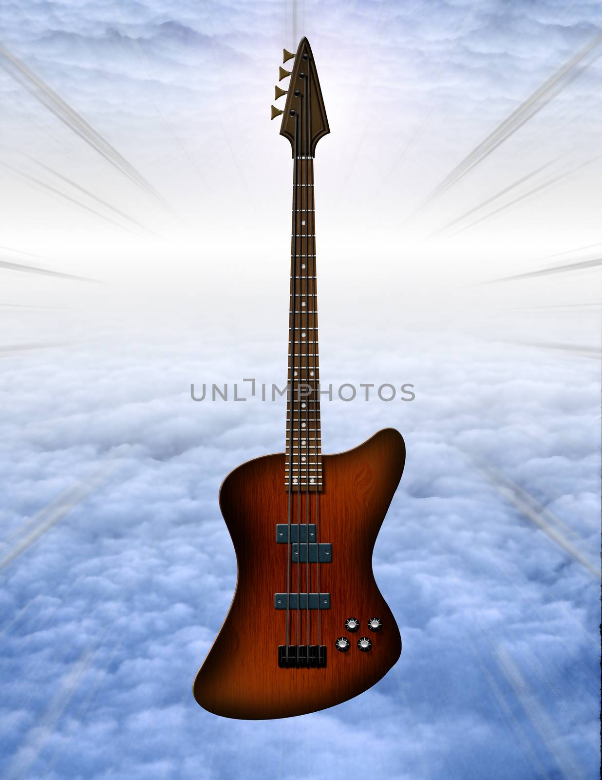 Bass guitar in cloudy sky