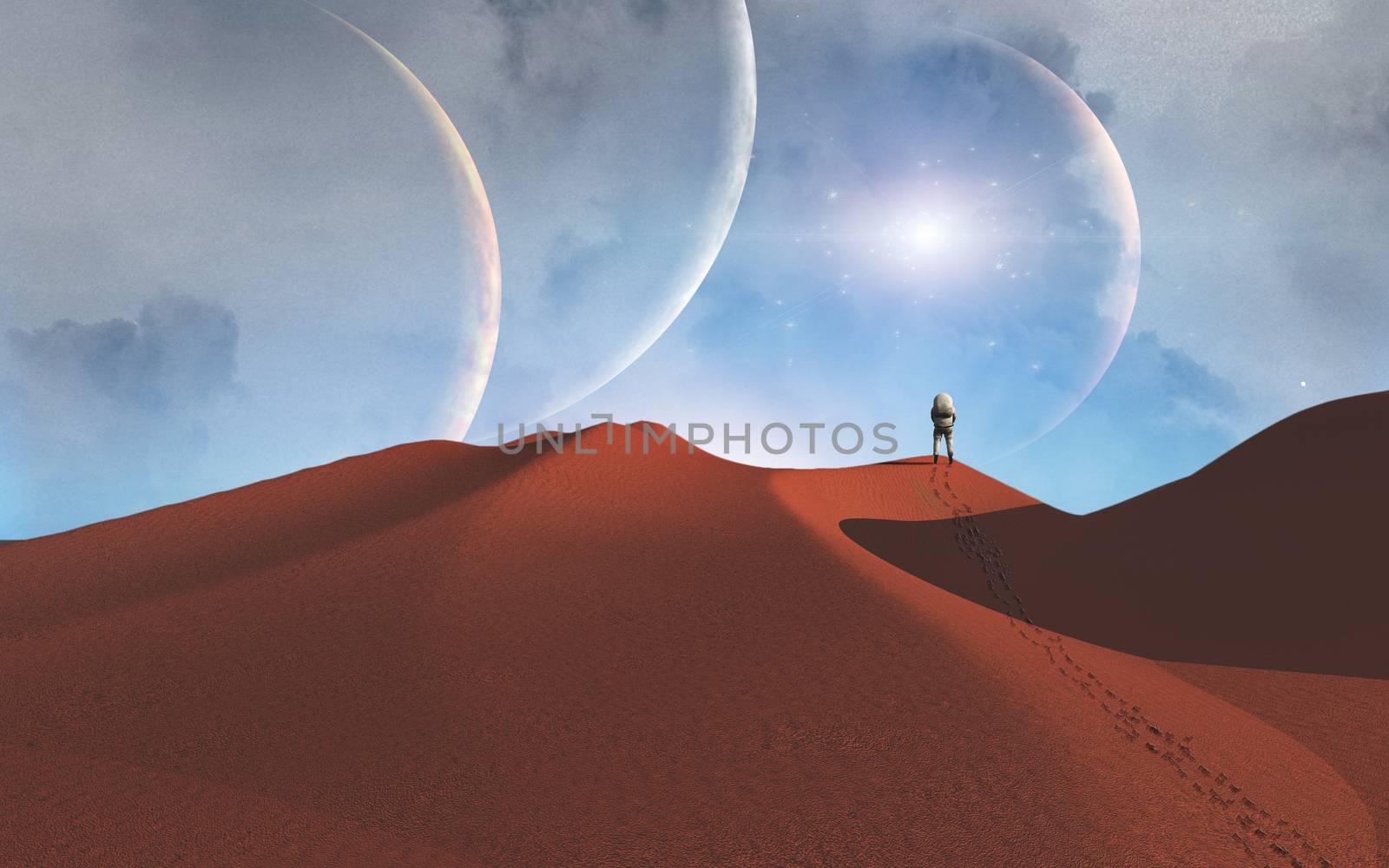 Astronaut on another planet. Space journey