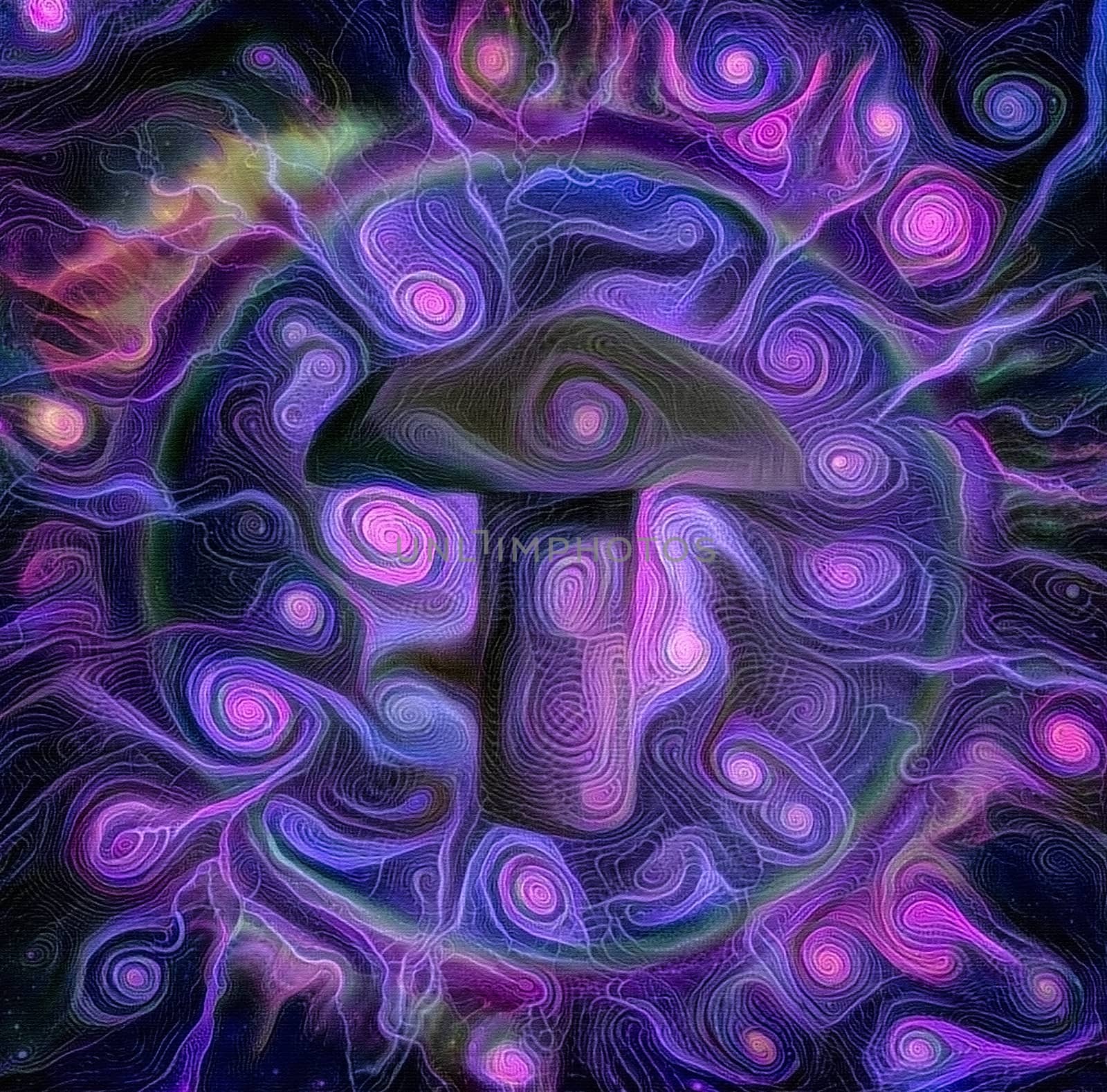 Abstract composition. Purple hallucinogenic mushroom
