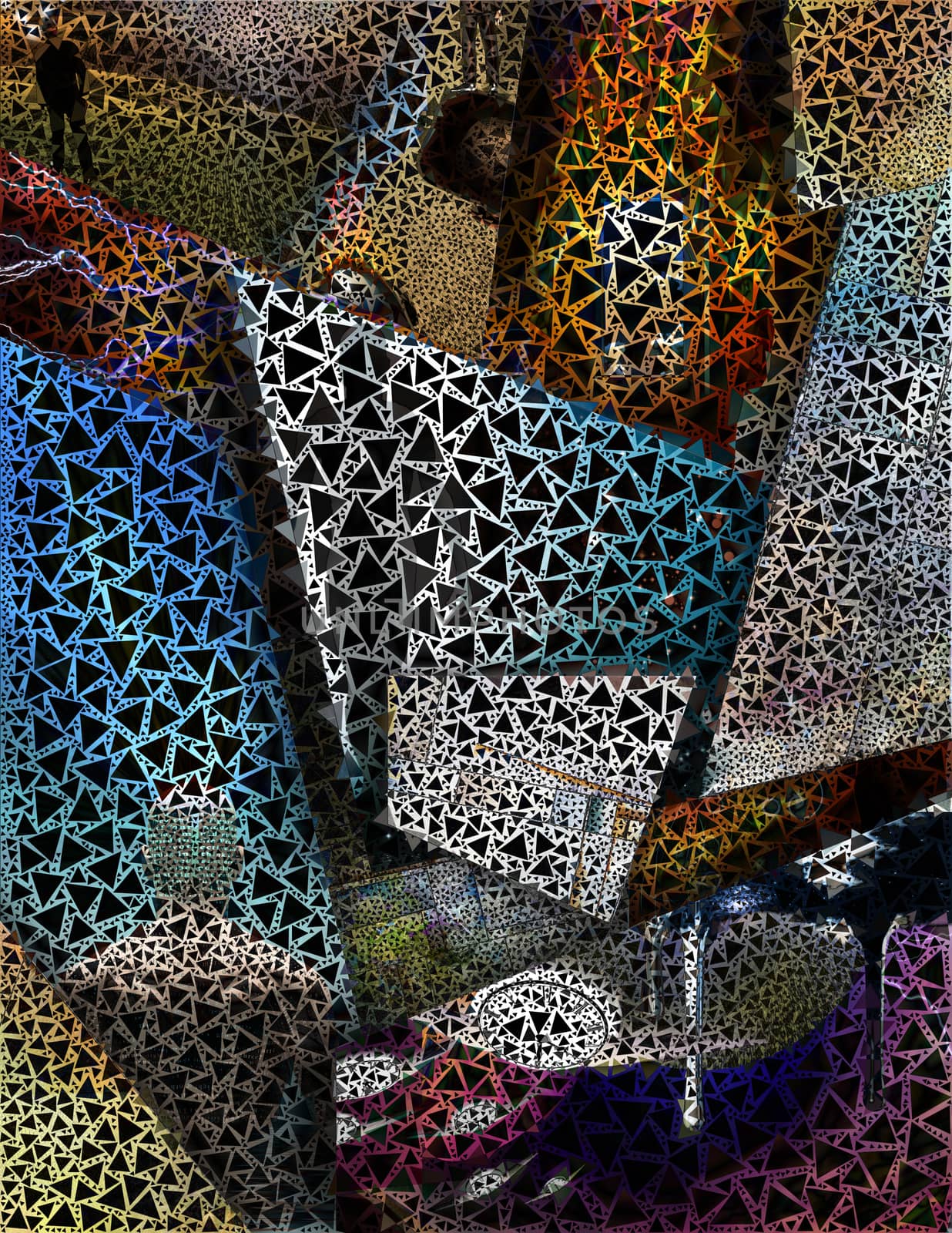 Layered abstract triangles pattern. 3D rendering