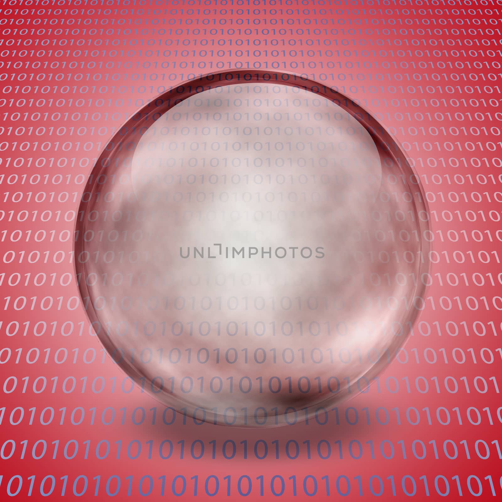 Empty sphere and machine background. Binary code